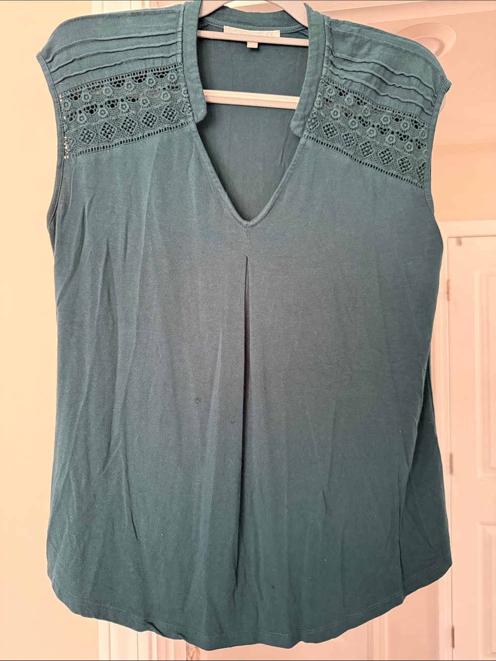 Sleeveless V-Neck Lace Yoke Top